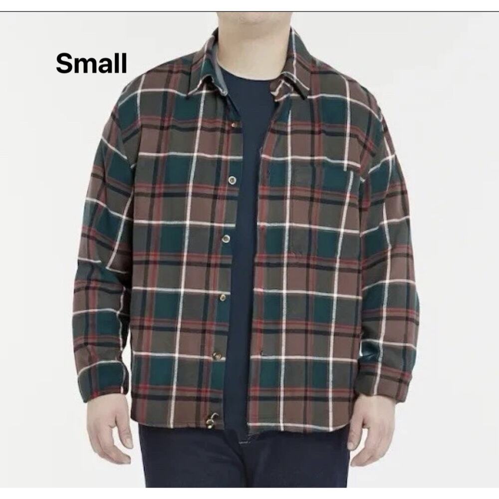 Eddie Bauer Men's 100% Cotton Brushed Twill Flannel Shirt Mocha Overland Plaid S